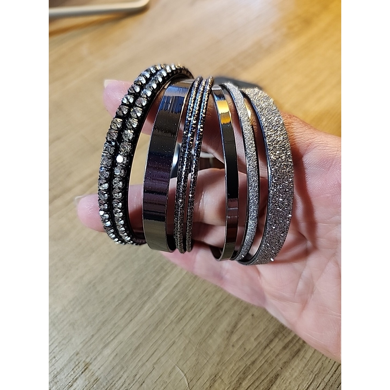G By Gennaro Bangle Bracelet Set Of 9 Black Glitter Rhinestones 10$
